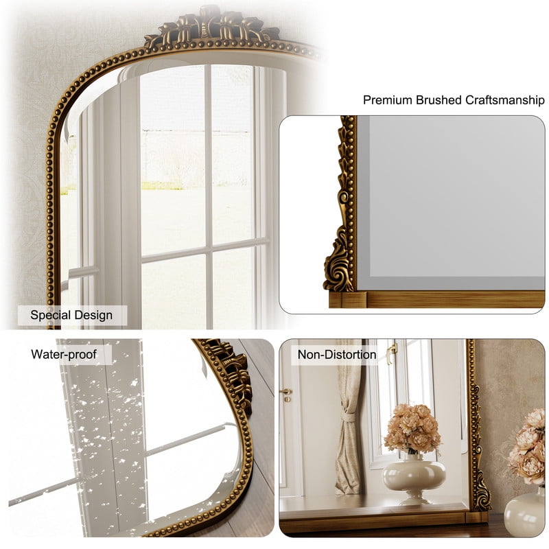 Easy4Home 33"x 24" Arched Decorative Mirror Wall-Mounted,Antique Gold