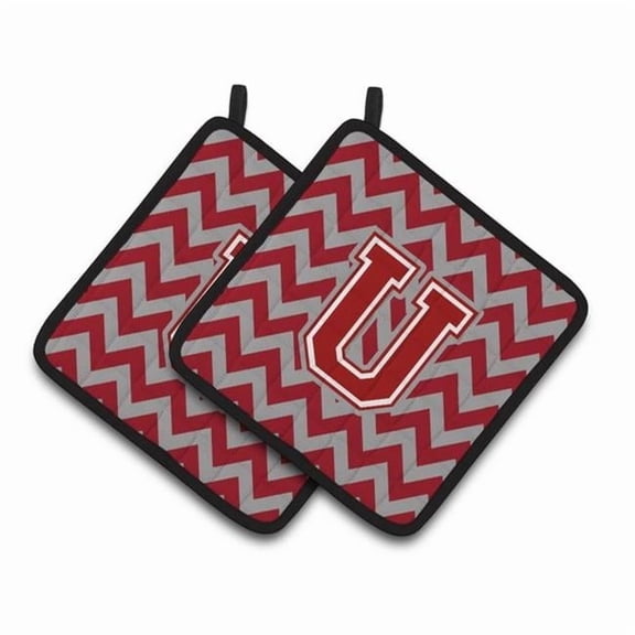 Letter U Chevron Maroon and White Pair of Pot Holders