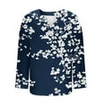 thumbnail image 5 of Aboser Dressy Casual Tunic Tops for Women Plus Size Long Sleeve Shirts Boho Floral Print Blouses Loose Notch V Neck Shirt Top Lightweight Office Work Blouse Navy S, 5 of 5