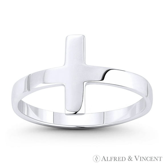 Sideways 14x10mm Latin Cross Christian Catholic Charm Right-Hand Ring in .925 Sterling Silver