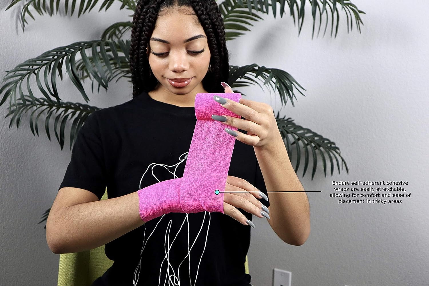 Endure Cohesive Bandage Wrap, Self Adherent Wrap 3 inch x 5 yd, Adhesive Flexible Breathable First Aid Gauze, Stretchable and Ideal for Athletic Use, Box of 12, Neon Pink