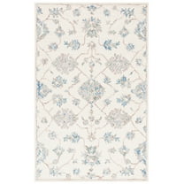 SAFAVIEH Micro-Loop Raschelle Floral Vines Wool Area Rug, Ivory/Grey, 5' x 8'