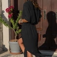 thumbnail image 4 of Vestido maxi de mujer sólido con escote en V profundo Vestido de manga larga con cordones divididos en otoño para niña Eigraketly FS9538-11, 4 of 7