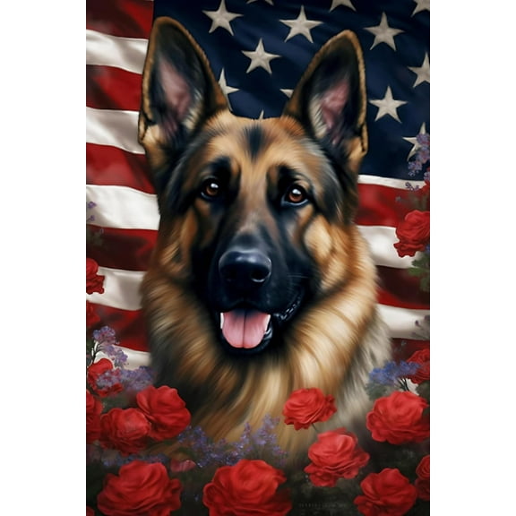 American Flag German Shepherd - - Dog Theme Poster Print on Canvas - Feel the Beauty of the Difference - Funny Gifts Frameless 20x30inch