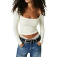 thumbnail image 2 of Women's Long Sleeve Basic Crop Top Slim Fit Square Neck Low Cut Tee Shirt Sexy Going Out Top Blouse Streetwear, 2 of 6
