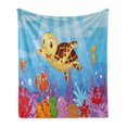 thumbnail image 1 of Turtle Soft Flannel Fleece Throw Blanket, Funny Style Underwater Sea Animals Baby Turtle and Fish Pattern, Cozy Plush for Indoor and Outdoor Use, 60" x 80", Multicolor, by Ambesonne, 1 of 6