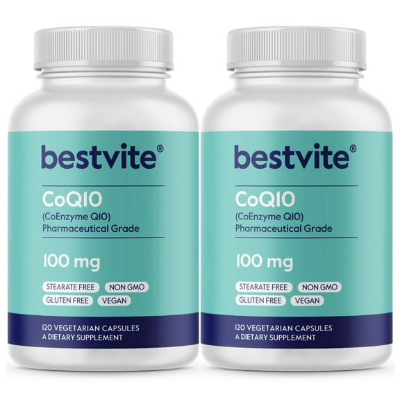 BESTVITE Coenzyme CoQ10 100mg  (240 Vegetarian Capsules) (2-Pack) Naturally Fermented - No Stearates - No Fillers - Vegan - Non GMO - Gluten Free