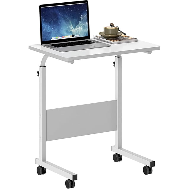 Bureau Debout Mobile Réglable en Pouces avec Station de Recharge, Petit Bureau d'Ordinateur Roulant, Bureau Portable pour Portable avec Étagères de Rangement et Roulettes pour Bureau à Domicile (Vintage)