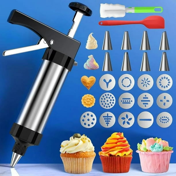 Juego Prensa para Galletas, Kit para Cocinar y Hacer Moldes, Herramienta para Hornear con Prensa para Galletas Spritz con 13 Discos y 8 Boquillas para Glaseado Hornear en Casa