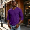 thumbnail image 6 of Mens Long Sleeve Shirt V Neck T Shirts Casual Cotton Plain Basic Tee Lightweight Breathable Classic Slim Fit Shirt Dark Purple 3XL, 6 of 8