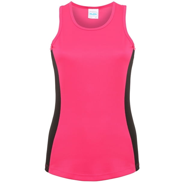 Awdis- Camiseta de tiranes de deporte con franjas de diferente color para mujer (Rosa/Negro)