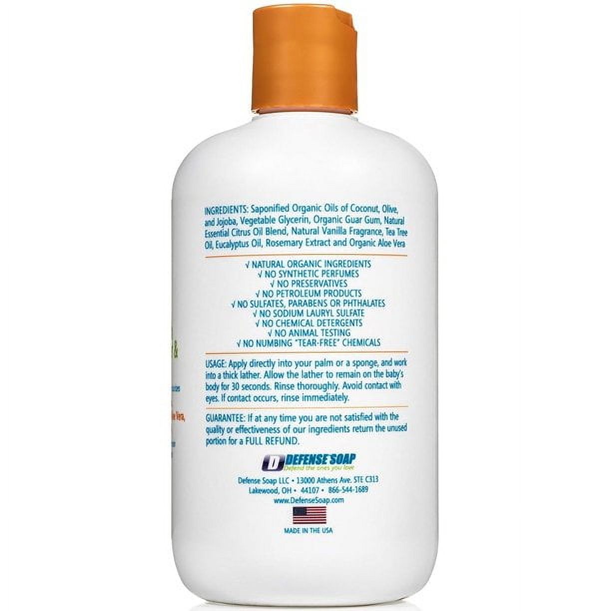 Defense Soap Baby Shampoo and Body Wash with Tea Tree Oil, Coconut Oil, Eucalyptus, Olive Oil & Aloe, 12 Fl Oz (Pack of 2)