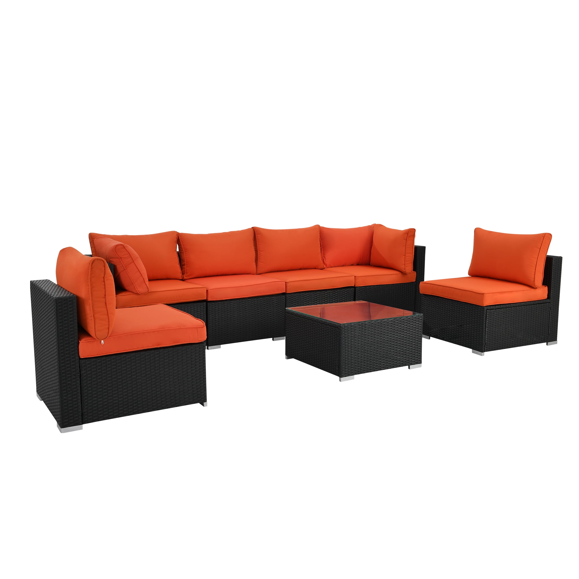 Howcool 7-Piece Modular Outdoor Patio Furniture Set with Cushions and Tempered Glass Table