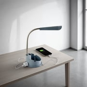 Mainstays Modern Gray LED Desk Organizer Lamp with AC Outlet and Adjustable Gooseneck