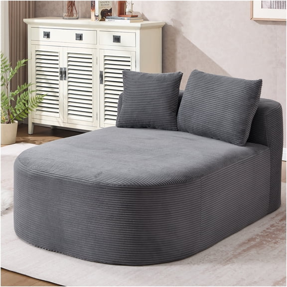 JERFIT 67.5" Convertible Sleeper Sofa Bed with Chaise, Oversized Corduroy Fabric Couch for Living Room, No Assembly Required, Dark Grey