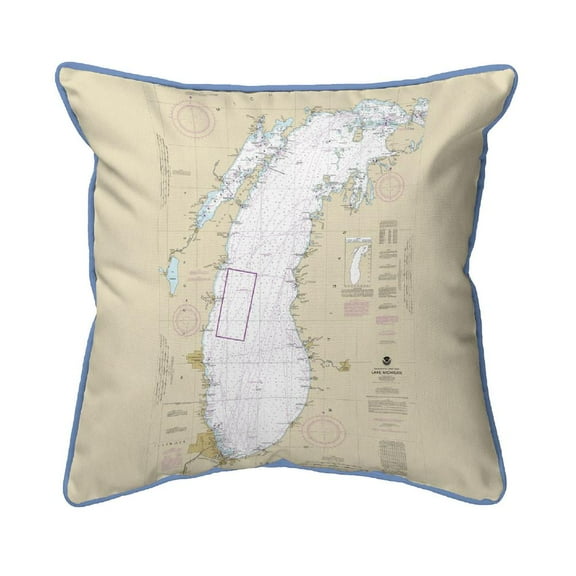Betsy Drake Interiors Lake Michigan, MI Nautical Map Extra Large Zippered Pillow 22x22