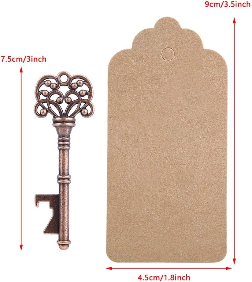 MKEUDQ-12PCS Key Shape Bottle Opener, Alloy Key Ring Copper Keychain Vintage Key with Tags for Wedding Party Favor Souvenir Gifts