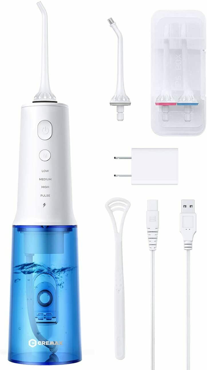 Water Flosser, Cordless Teeth Cleaner CREMAX USB Rechargeable Portable Dental Oral Irrigator with 320ML Water Tank IPX7 Waterproof