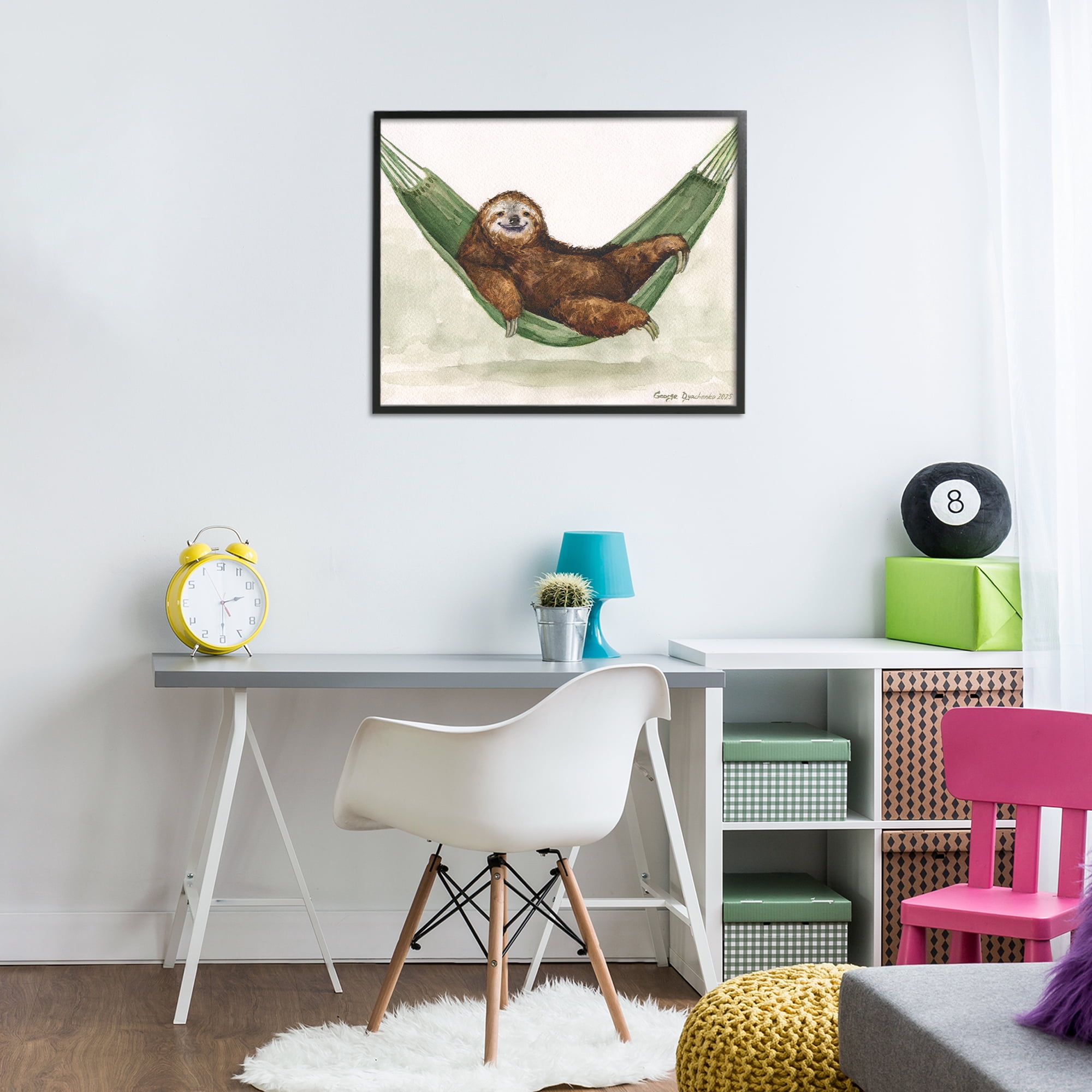 Stupell Industries Sloth On The Hammock Black Framed Giclee Art, design by George Dyachenko