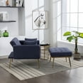 thumbnail image 6 of 36.6" Accent Chair, Single Recliner Armchair with Ottoman and Gold Legs, Tufted Chaise Lounge Chair with Adjustable Backrest, Modern Side Chair Vanity Chair, for Living Room, Bedroom (Navy), 6 of 8