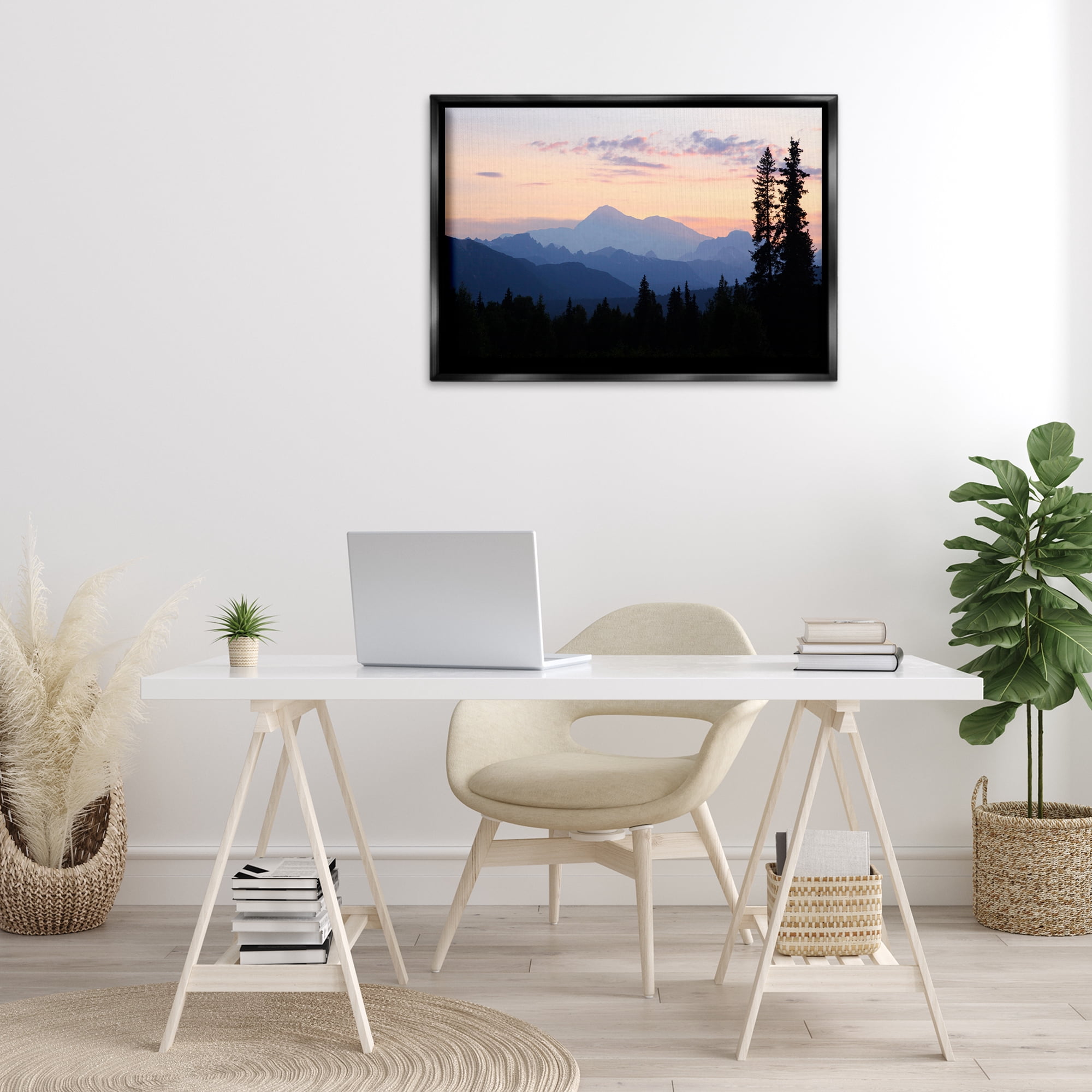 Stupell Industries Midnight On Mountain Landscape & Nature Photography Black Floater Framed Canvas Art Print Wall Art, 31 x 21
