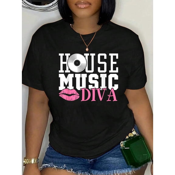 Cotton Womens House Music Diva - DJ EDM Rave Music Festival T-Shirt Women's Graphic Tee Casual Tops