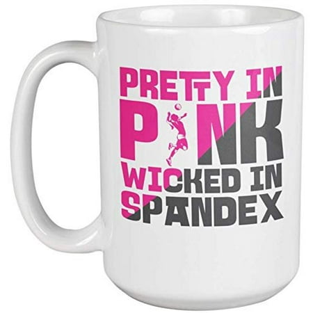 Pretty In Pink, Wicked In Spandex. Cute Sports Coffee & Tea Gift Mug For Athlete, Trainor, Director, Coach, Player, Friend, Teen, Athletes, Players, Teens Or Teenagers & Women (Pretty Woman Best Friend)