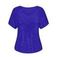 thumbnail image 5 of Patlollav Plus Size Women Short Sleeve Shirt Sequins Polluer Solid V-Neck Blouse Tops, 5 of 6