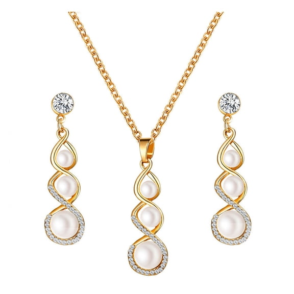 Mightlink Luxurious Jewelry Set Romantic Dangle Earrings Necklace Simulated Pearls Fashion Charm Wedding Bridal Bridesmaid Pendant Jewelry