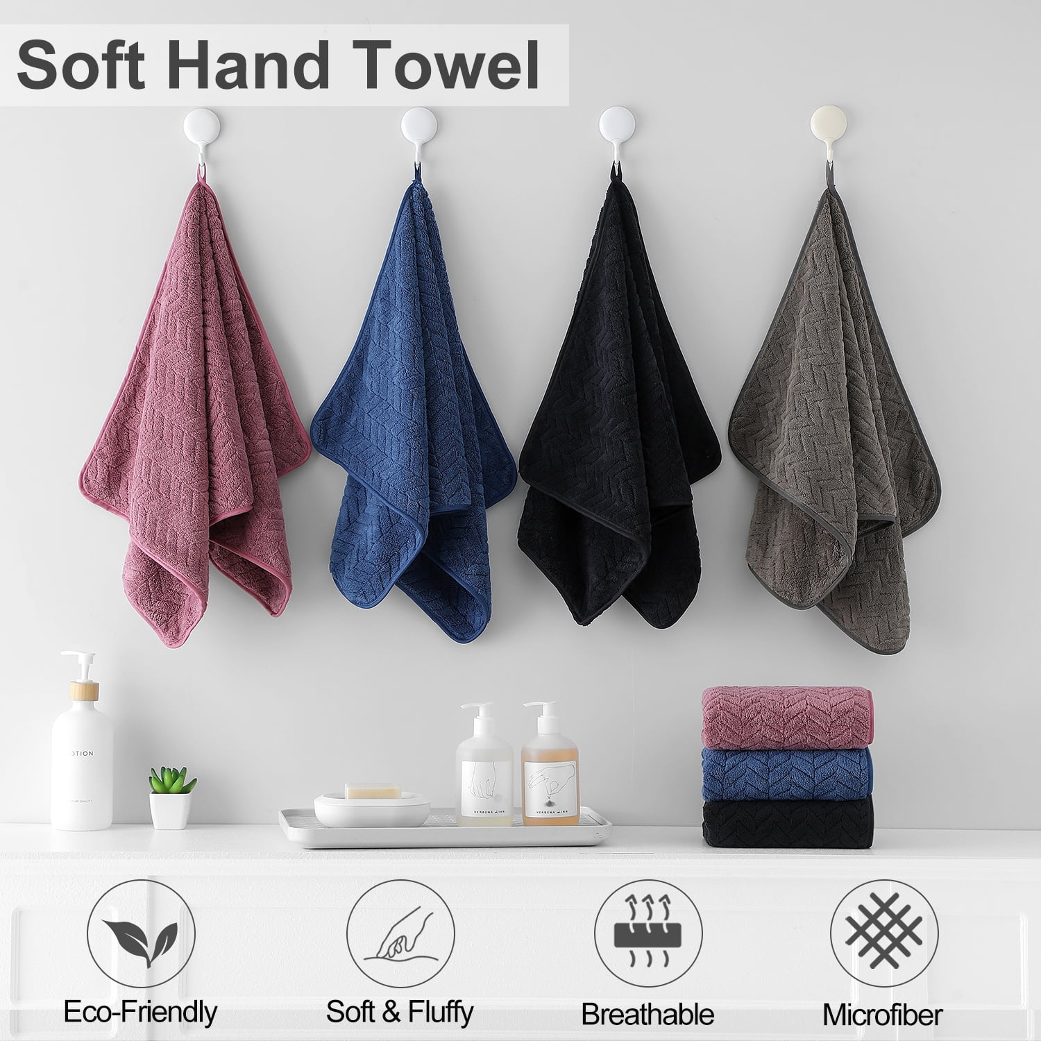Jessy Home 12 Pack Black Brown Hand Towel Set 16"x31" Soft Highly Absorbent Quick Dry Bathroom Bath Hand Towels Microfiber Plush Towels