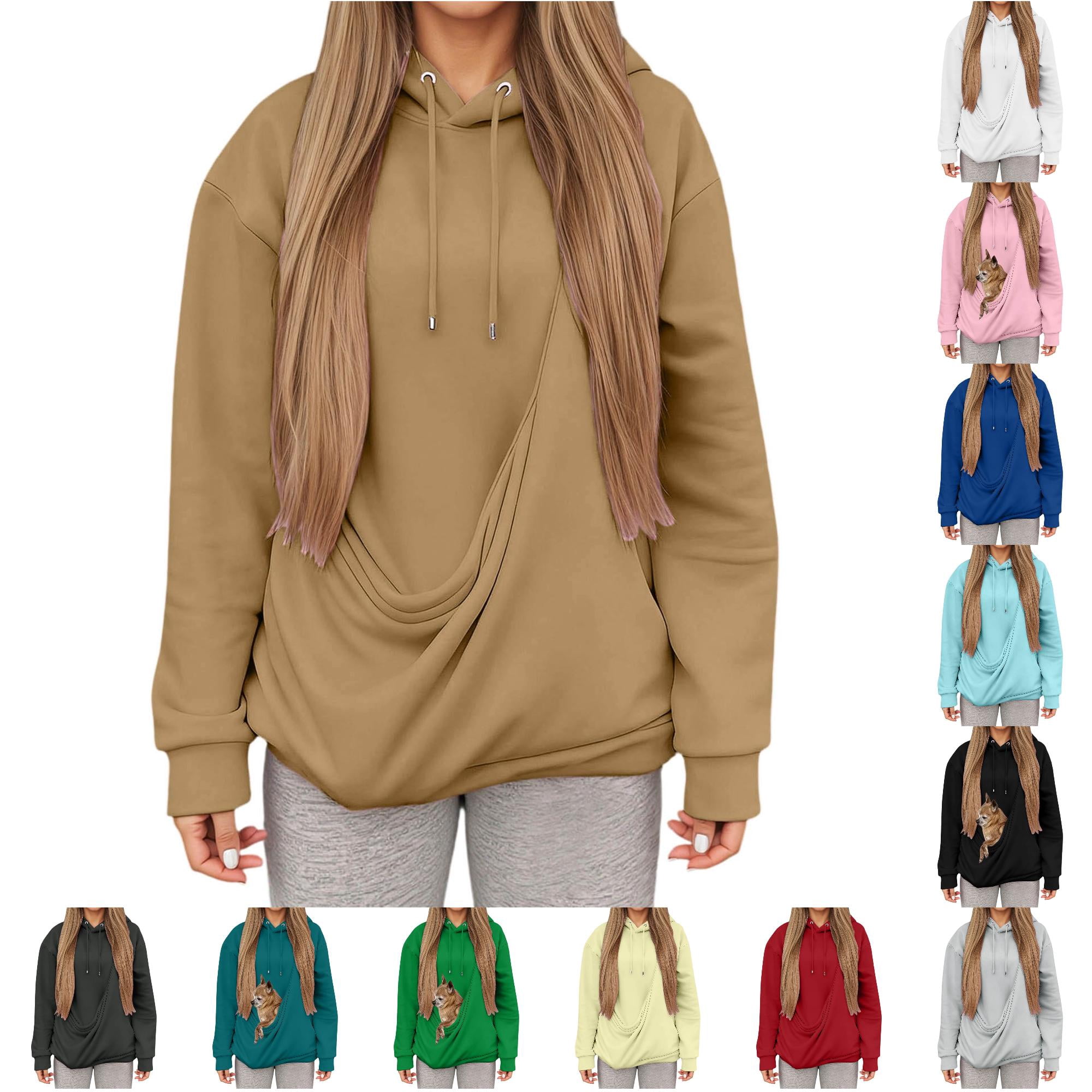 Winter Hooded Sweatshirt with Pocket and Pouch for Cat Mom Comfort Front Zip Hoodie Women Women Sweat Shirts Full Length Hoodies for Women Holiday Sweatshirt Women