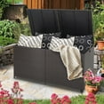 thumbnail image 3 of Patiojoy 175 Gallon Deck Storage Box Outdoor Mix Brown Wicker Storage Bin w/ Zippered Liner & 2 Universal Wheels Safe Pneumatic Rod, 3 of 9