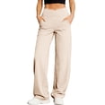 thumbnail image 3 of Zedker Wide Leg Pants for Women Loose Yoga Pants Regular/Tall Stretch Casual Lounge Pants with Pockets BeigeL, 3 of 10