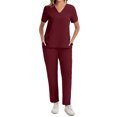 thumbnail image 2 of 2025 Womens Scrub Sets Stretch 2 Piece Uniforms Suit Nursing Fitted V Neck Top with Jogger Style Pants Red S, 2 of 4