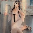 thumbnail image 2 of Camisones de seda satinada con tirantes finos para mujer, ropa de dormir de encaje, vestido dulce con lazo, lencería Sexy, camisón de malla para el hogar, 2 of 5