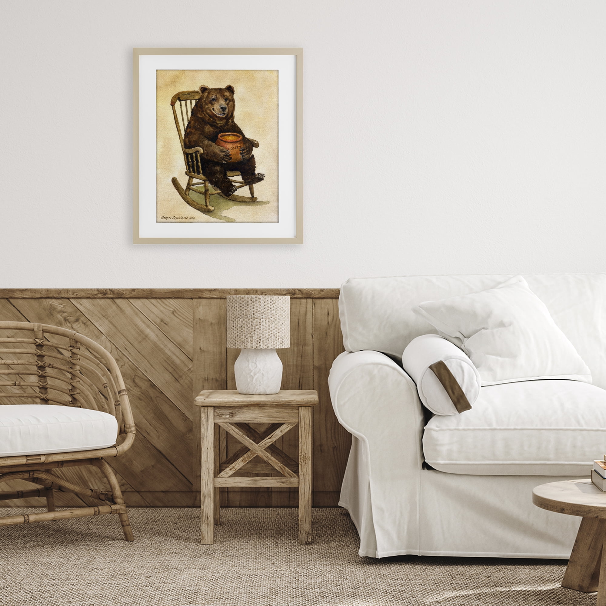 Stupell Industries Happy Bear & Pot of Honey Birch Framed Print Under Glass, design by George Dyachenko