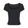 thumbnail image 2 of Yuyuzo Women Square Neck Crop Top Short Sleeve Going out Tops Solid Color Basic Tees T Shirts, 2 of 5