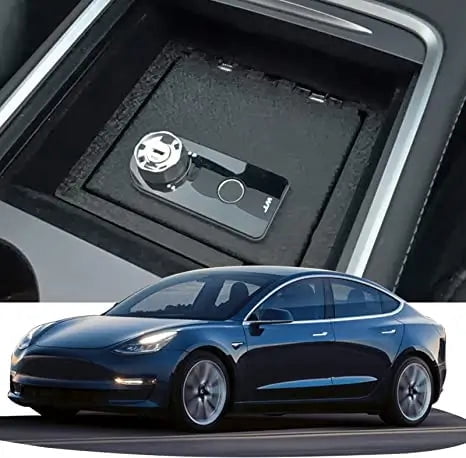 Center Console Gun Safe Vault - WASAI Premium Console Lock Box Compatible with 2021-2023 Tesla Model Y/Model 3 with Heavy Gauge Plate Steel, Fingerprint Lock with Backup Key.