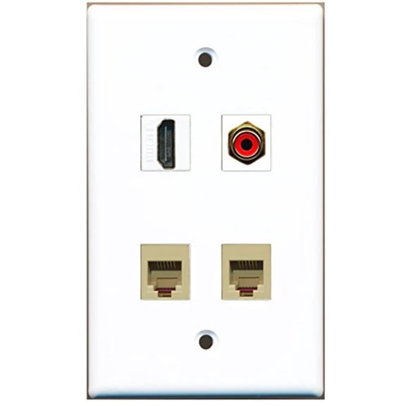 RiteAV - 1 Port HDMI 1 Port RCA Red 2 Port Phone RJ11 RJ12 Beige Wall Plate