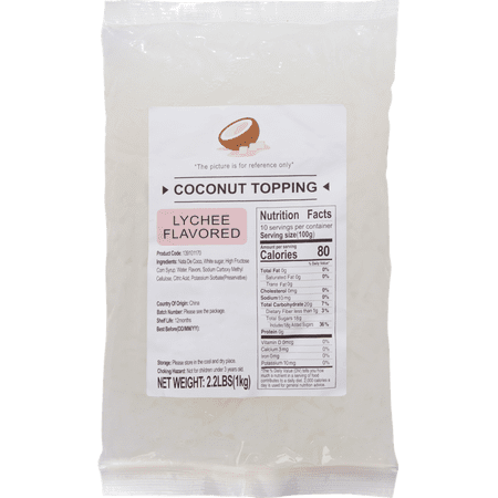 Soeos Lychee Flavored Coconut Jelly Strips, 2.2 lbs (1 Kg) – Sweet & Chewy Tropical Snack, Ready-to-Eat Dessert Topping for Drinks, Bubble Tea, and Ice Cream