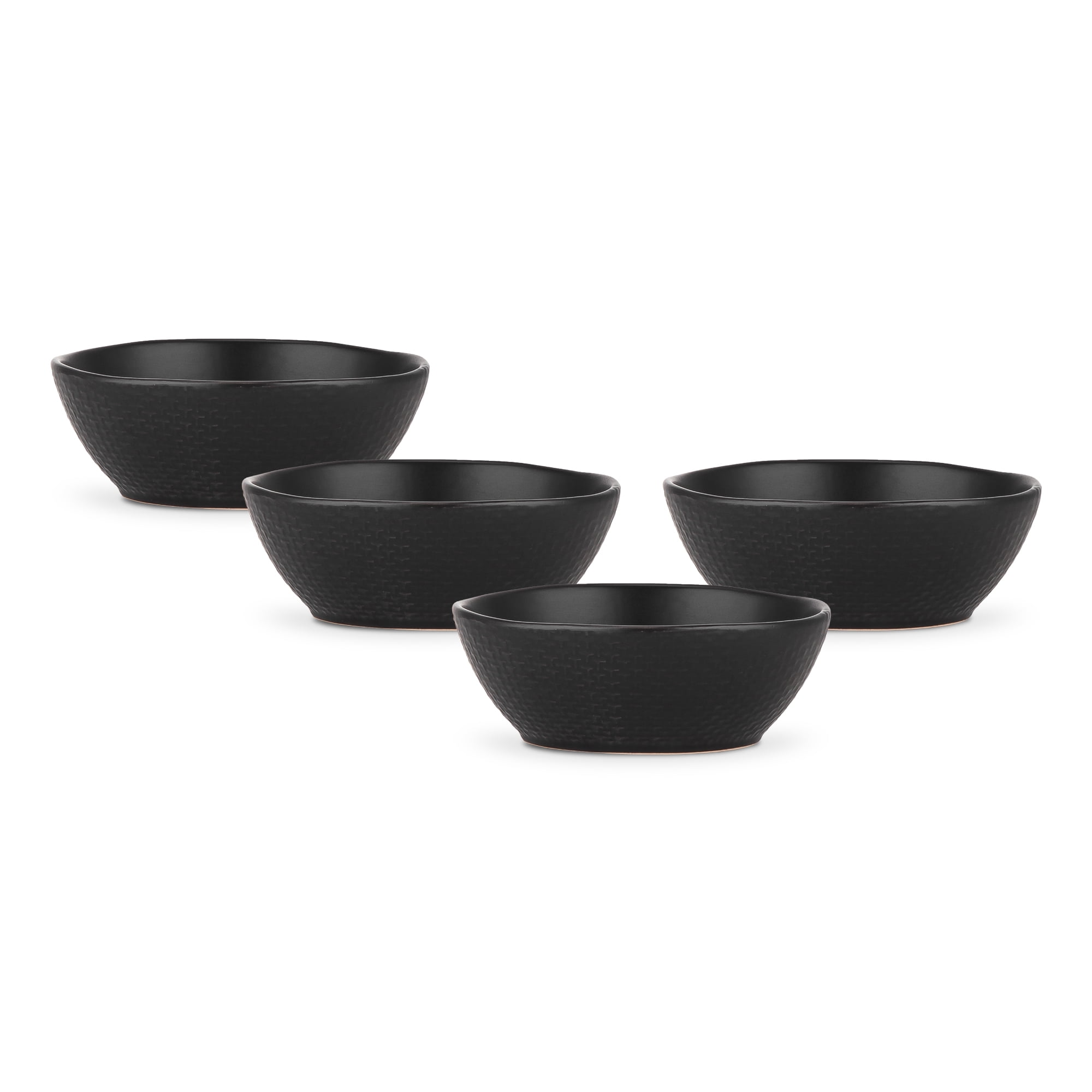 Stone Lain Abigail Stoneware Bowl Replacement Set, Black with Embossed Basket Weave