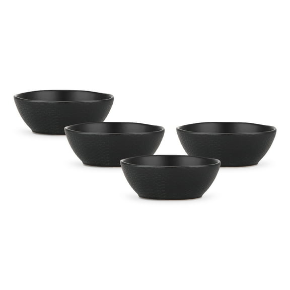 Stone Lain Abigail Stoneware Bowl Replacement Set, Black with Embossed Basket Weave