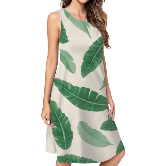 Green Banana Leaf Pattern Background Dress Loose Women'S Dress Beach Dresses With Pockets Dresses For Womens