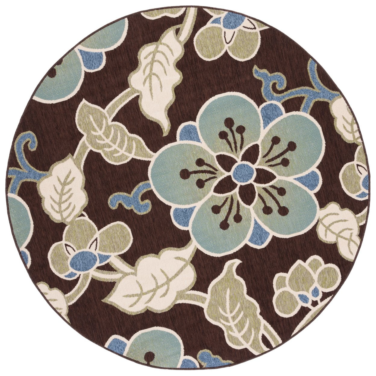 SAFAVIEH Veranda Nazca Floral Indoor/Outdoor Area Rug, 8' x 11'2", Chocolate/Aqua