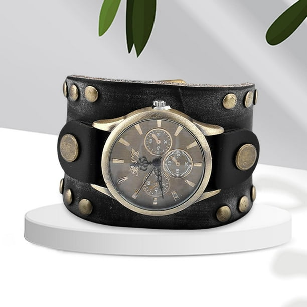 Reloj de pulsera Hugo Puntero de cuero Ancho de banda 5.2cm negro