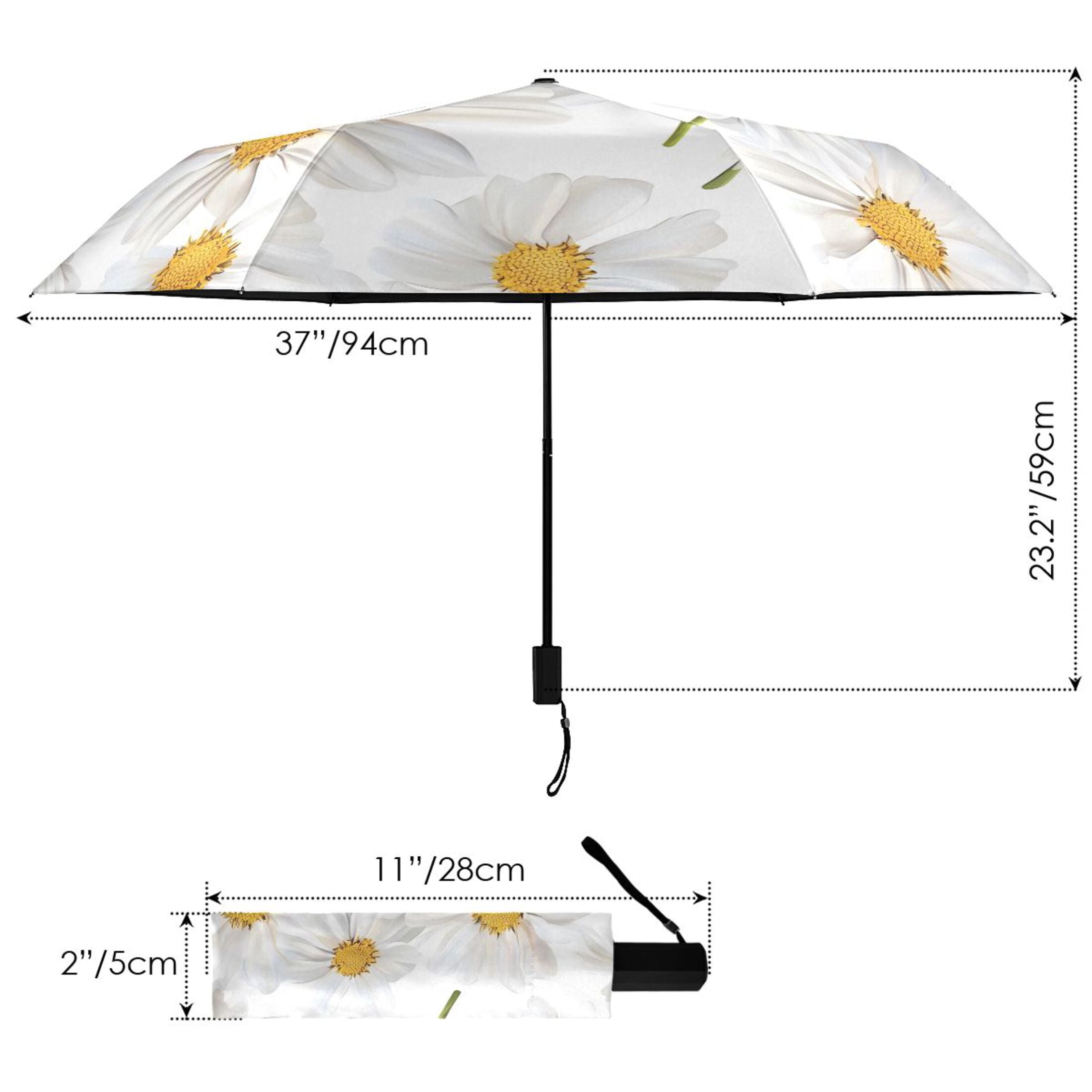ALAZA Daisy Flower UPF 50+ Compact Folding Umbrella for Rain Travel Umbrella Packable