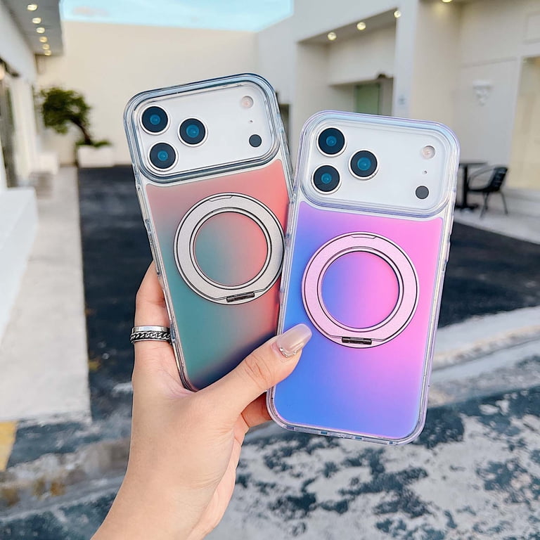 Designed for iPhone 17 Phone Case,With Contractile Ring Kickstand,Color- changing Glossy Back,Ultra Slim Shockproof Anti-Scratch Iridescent  Translucent Durable Phone Case,Purple - Walmart.com
