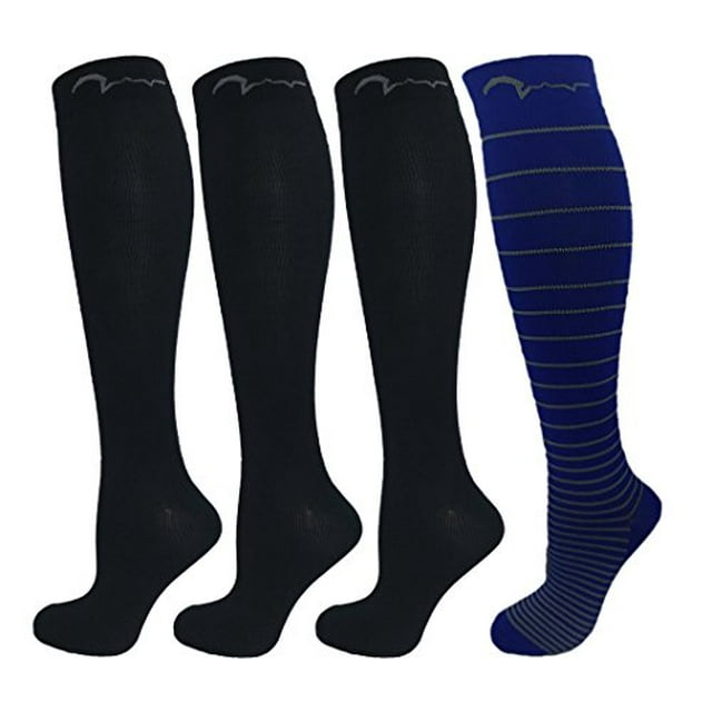 Mens, Womens 4 Pair 15-20mmHg Graduated Compression Socks Classic Designs (Medium/Large, Business Collection)