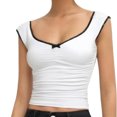 thumbnail image 2 of Women's  V Neck Short Sleeve Unique Wrap Sexy Slim Fit Tops Small Black, 2 of 4