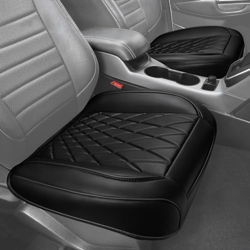 2 Pack Leather Front Car Seat Covers, Bottom Seat Covers Full Wrapped with Storage Pocket, Anti-Slip Leather Seat Protectors,Waterproof Seat Cushion Pad Universal Fit Sedan SUV Truck, Black
